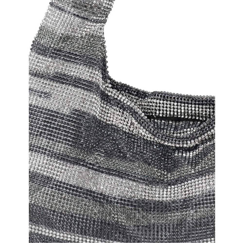 KARA Rhinestone striped shoulder hobo bag - Picture 5 of 11